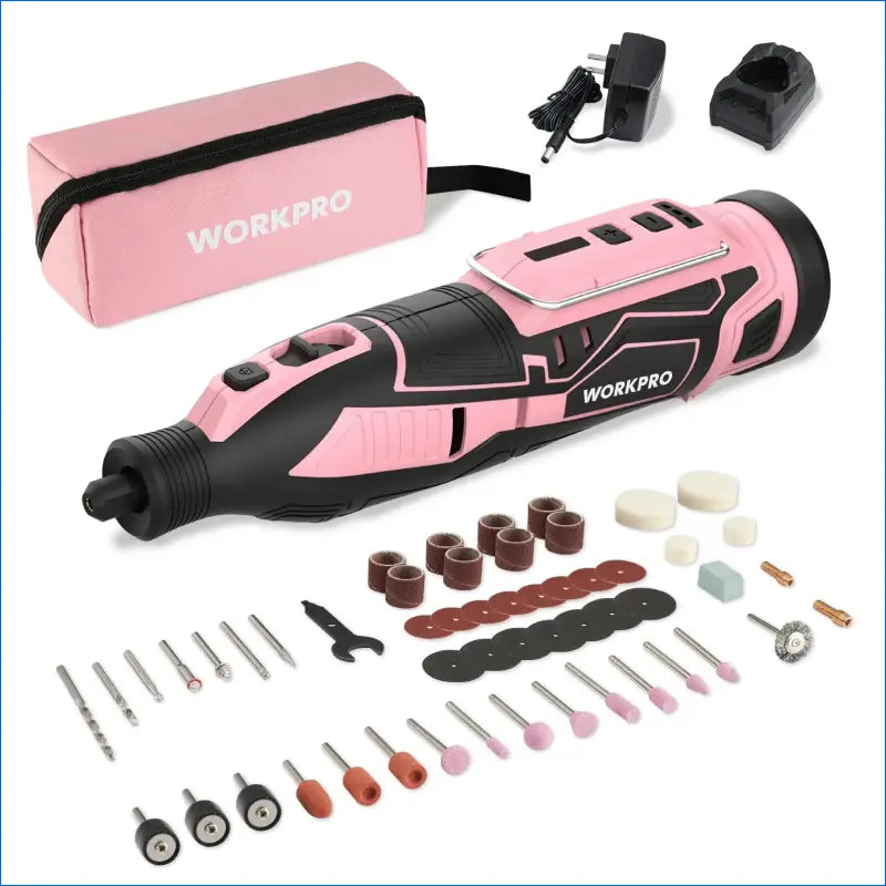 12V Cordless Rotary Tool Kit in Pink, Featuring 5 Variable Speeds, Versatile Engraver, Sander, Polisher, and 114 Easy-Change Accessories - EgoGadgets