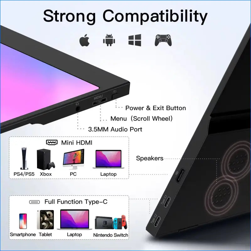 15.6-Inch Portable 1080P Monitor for Laptops, 72 NTSC 100% sRGB, USB-C and HDMI Compatible External Travel Screen with HDR - EgoGadgets