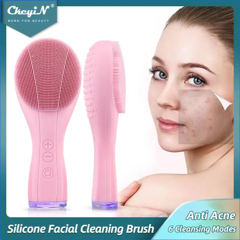 Electric Silicone Facial Brush Sonic Vibration Face Cleansing Brush Waterproof Acne Blackhead Remover Pore Cleaner 2 Side - EgoGadgets