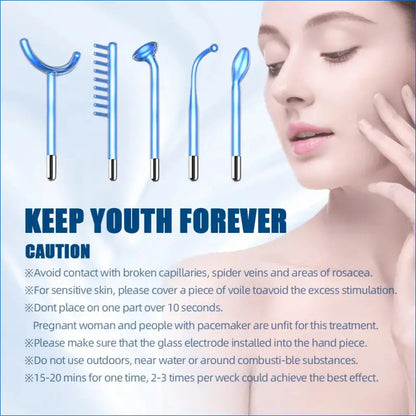 Professional 5-in-1 High Frequency Facial Machine for Anti-Aging and Acne Treatment with Neon and Argon Wands - Blue - EgoGadgets