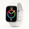 Silver smartwatch with white band.