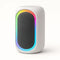 White speaker with rainbow-colored light.